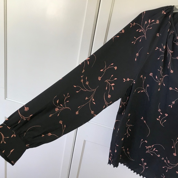 JOIE Floral Split Neck Blouse Black Pink Coral Top Women’s Size X-Large Size 1X - Picture 7 of 16